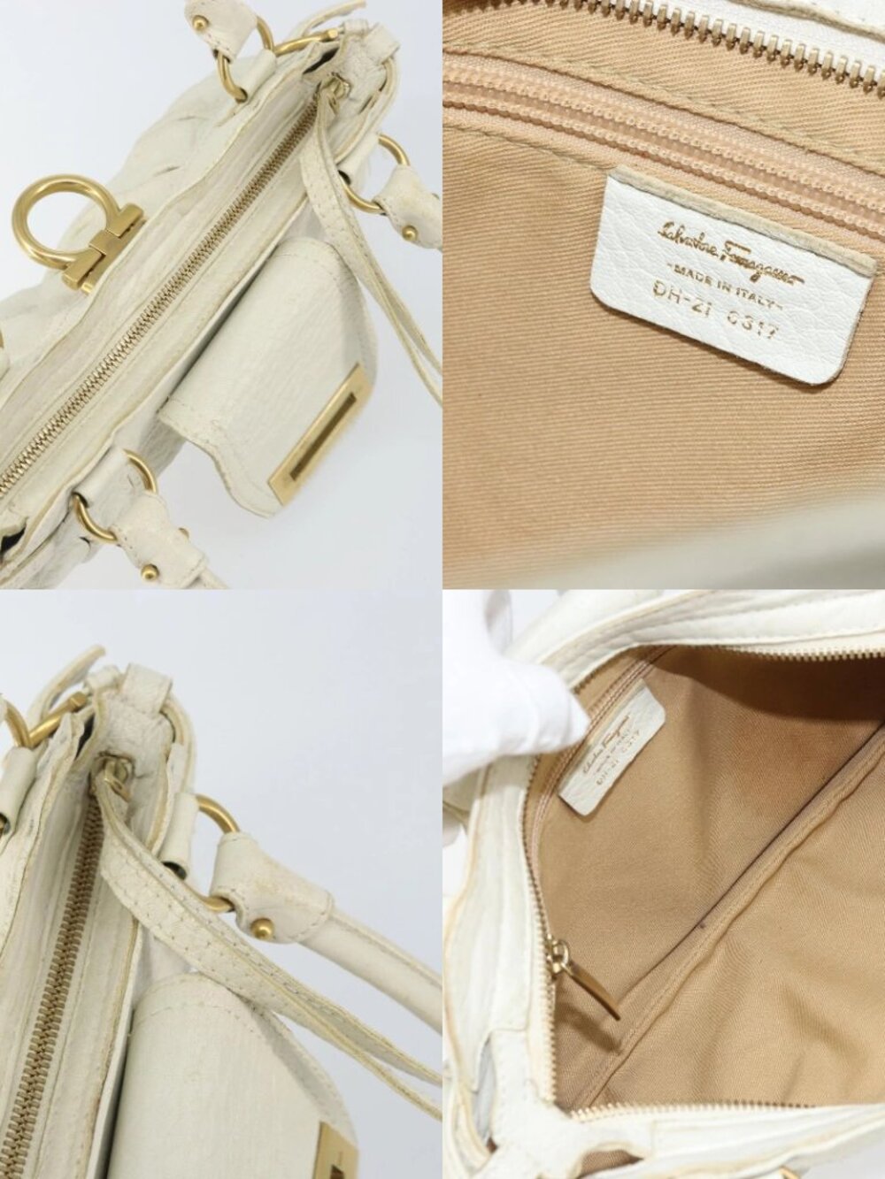 Salvatore Ferragamo Hand Bag Leather White Gold Auth bs33230 - Picture 14 of 15